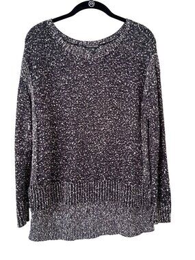 Eileen Fisher Black & White Heathered Knit Sweater Cotton Italian Yarn High Low